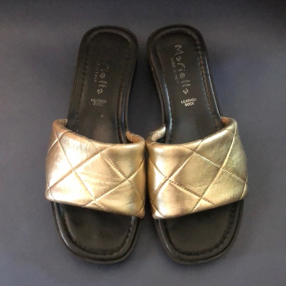 Mariella Shoes - Italian Leather Mariella Gold Quilted Sandals/Slides/Slip Ons